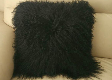 中国 モンゴルの毛皮の枕チベットのモンゴルの羊皮の毛皮のクッション黒45cm サプライヤー