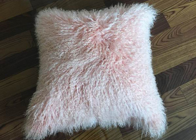 キャンデーのピンクの長いモンゴルの羊皮の単一の味方された毛皮が付いている装飾的な投球枕