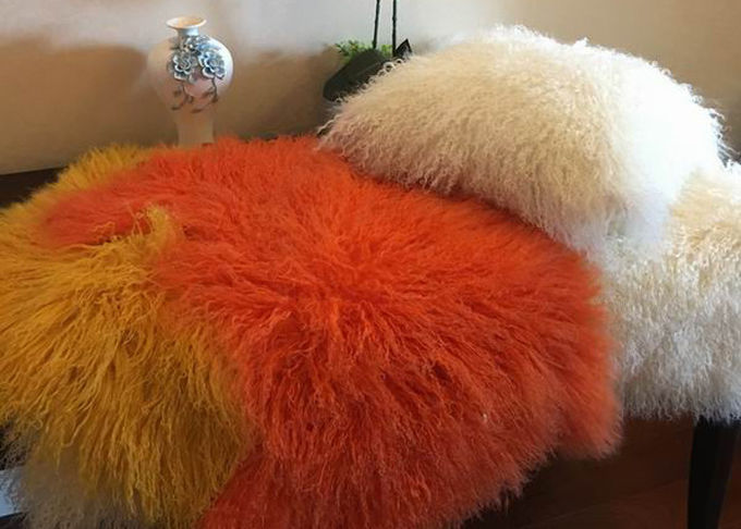 Retangularの家の織物のソファーのための単一の味方されたモンゴルの毛皮の枕ジッパーの閉鎖