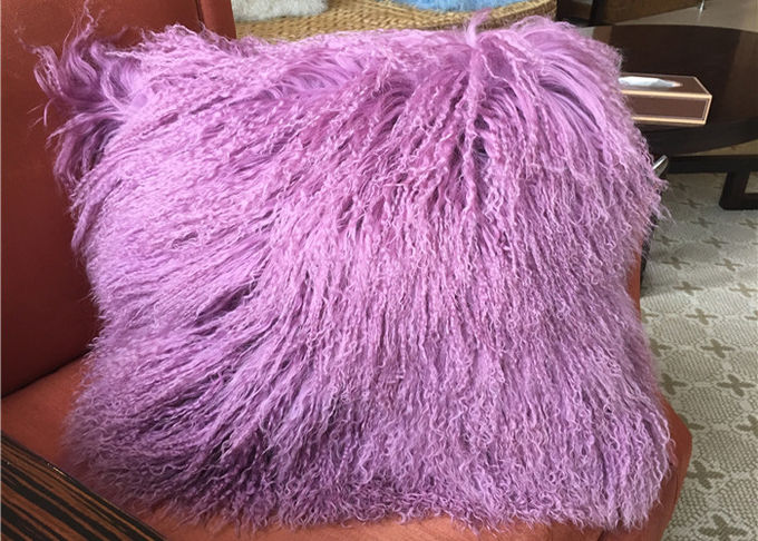 モンゴルの長の毛皮の枕巻き毛の紫色のチベットの柔らかい毛皮のソファThrow18のインチ