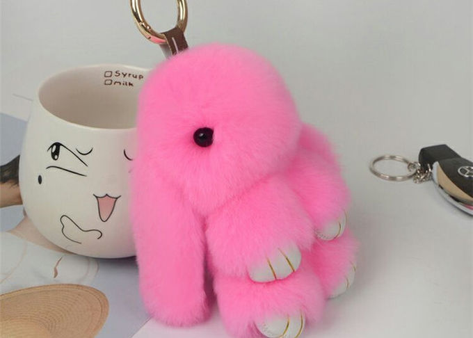 ピンクのウサギの毛皮Keychain