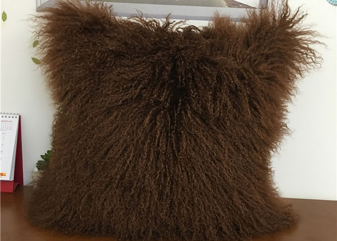 居間16インチのマイクロ スエードのライニングが付いているモンゴルの毛皮の枕長いカーリー ヘアー