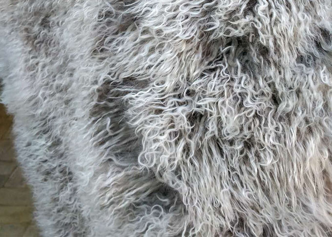 ベッドの投球のための長い毛の自然な巻き毛のヒツジのウールのモンゴルの白い毛皮Materiral