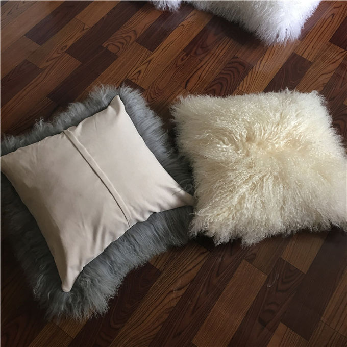 16"モンゴルの羊皮の枕羊皮のウールの毛皮の革枕カバーのモンゴルのLambswoolの枕