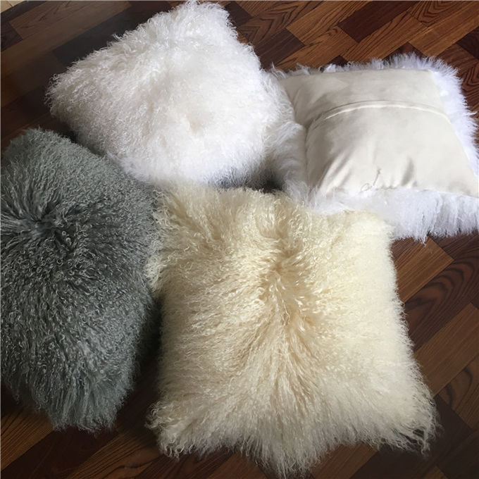 16"モンゴルの羊皮の枕羊皮のウールの毛皮の革枕カバーのモンゴルのLambswoolの枕
