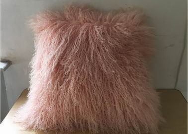 中国 世帯の膚触りがよく長いカーリー ヘアーを搭載する柔らかいピンクのモンゴルの毛皮の枕 サプライヤー