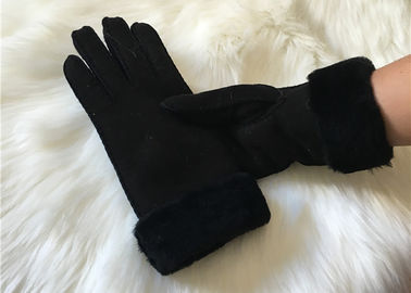 中国 女性はShearlingのLambskinの冬の手袋の二重表面羊皮の皮手袋を黒くします サプライヤー