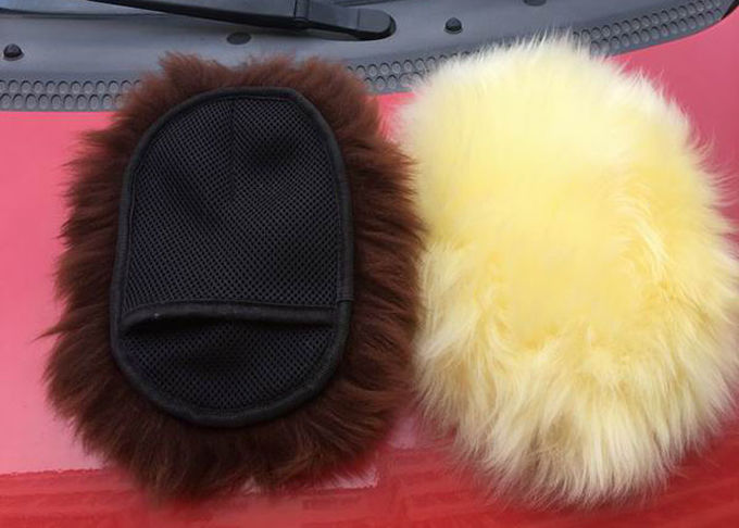 羊皮のカー ウォッシュのミットのブラウンの車のポーランド語のための単一の側面の長いメリノのウールの手袋