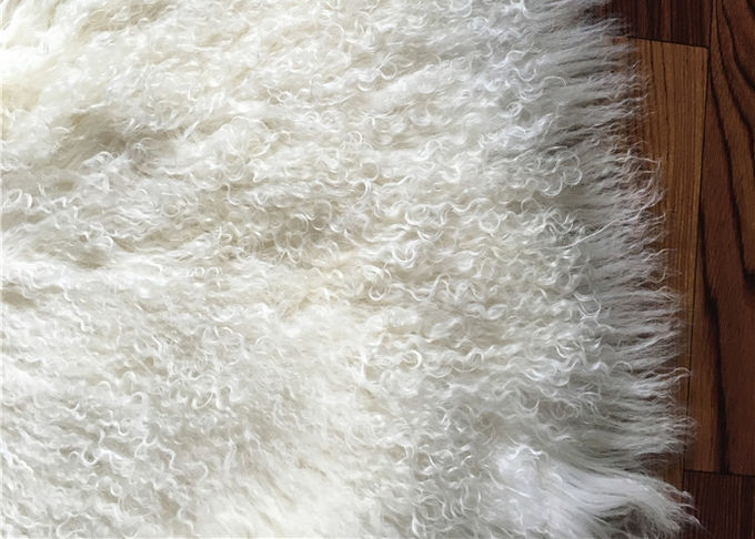 ブラウンは赤ん坊の写真撮影のための長方形のモンゴルの羊皮の敷物の毛皮を染めました