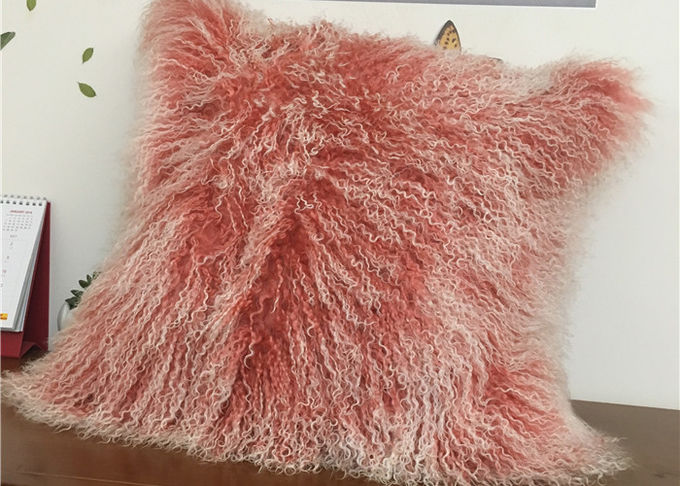 モンゴルの毛皮の枕家の装飾の本物のモンゴルのチベットの羊皮の子ヒツジのウールのピンクの投球枕