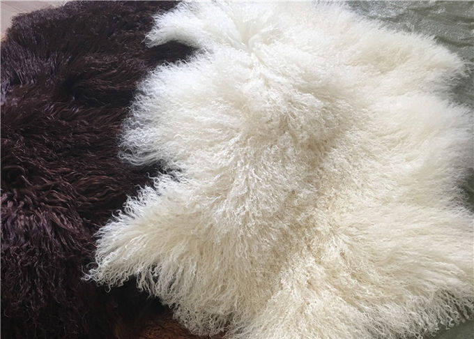 モンゴルの羊皮の皮100%の長い毛のチベットの子ヒツジの毛皮の巻き毛のウールの版カバー